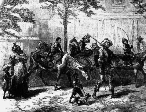 “Negro-Exodusters-en-route-to-Kansas-fleeing-from-the-yellow-fever”-Photomural from engraving Harpers Weekly,1870